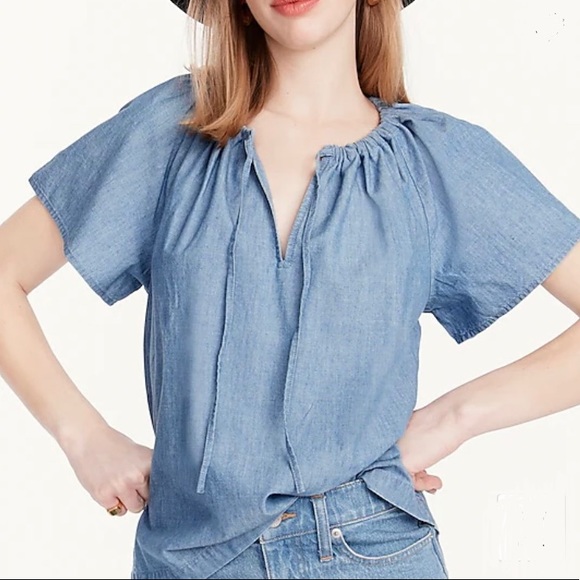 NWT J.Crew Tie Neck Chambray Top size S - Picture 2 of 5